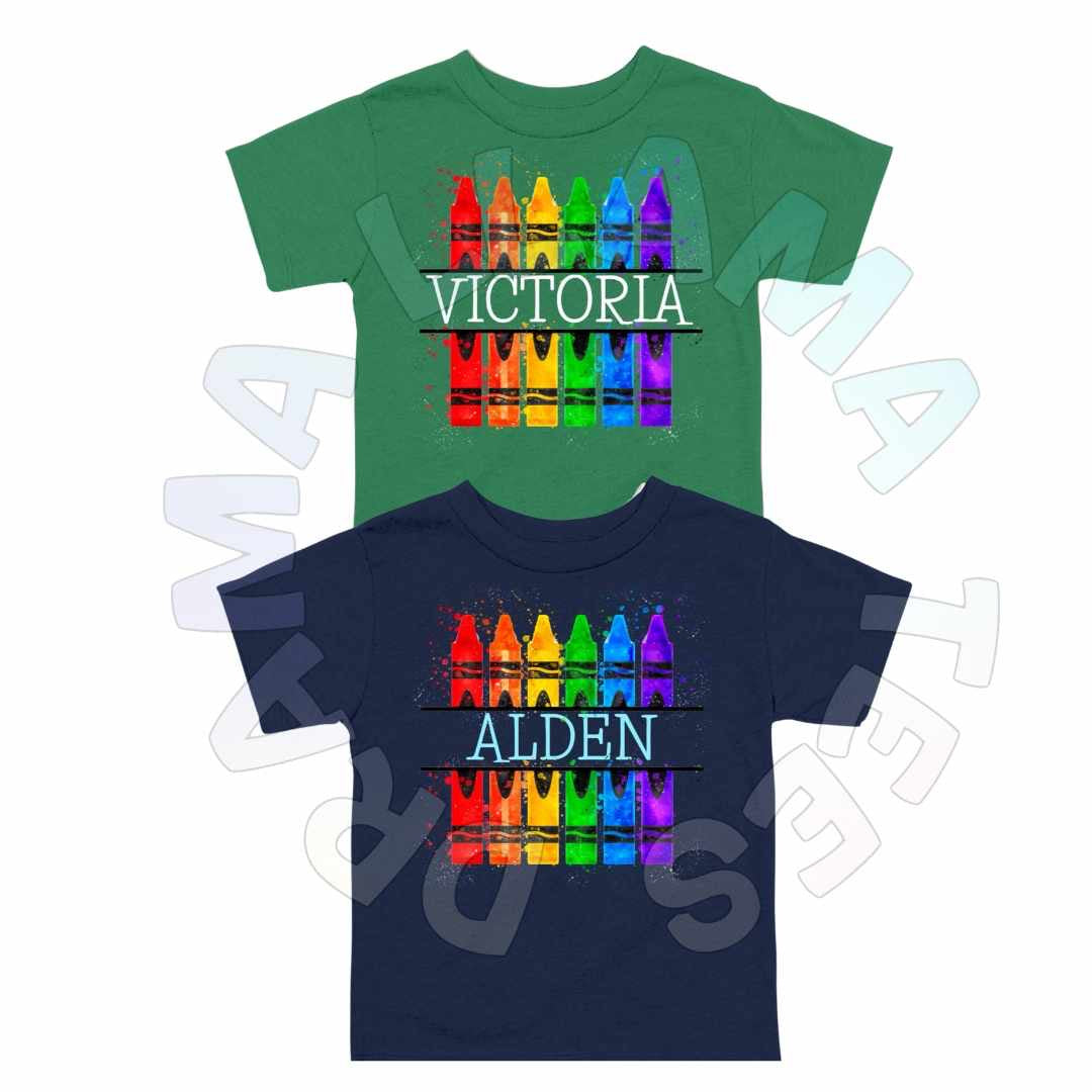 Crayons #2 Name Tees *multiple color options*