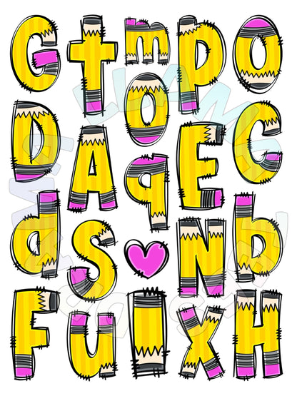 Back to School Mixed Letter Name Tees BLUE Apples/Pencil/Paper *multiple color options*