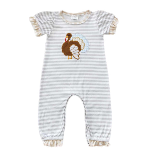 ᴡᴇᴇᴋʟʏ ᴘʀᴇ ᴏʀᴅᴇʀ Thanksgiving Embroidered Turkey Ruffle Romper