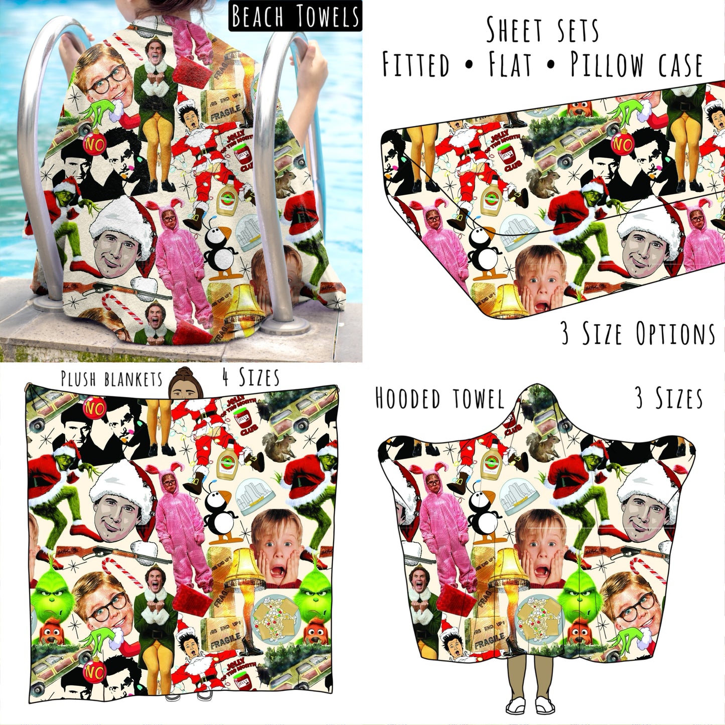 Motion Picture Christmas Mashup- Personalized Items ~ Sheets, Pillowcases, Blankets, Towels ~