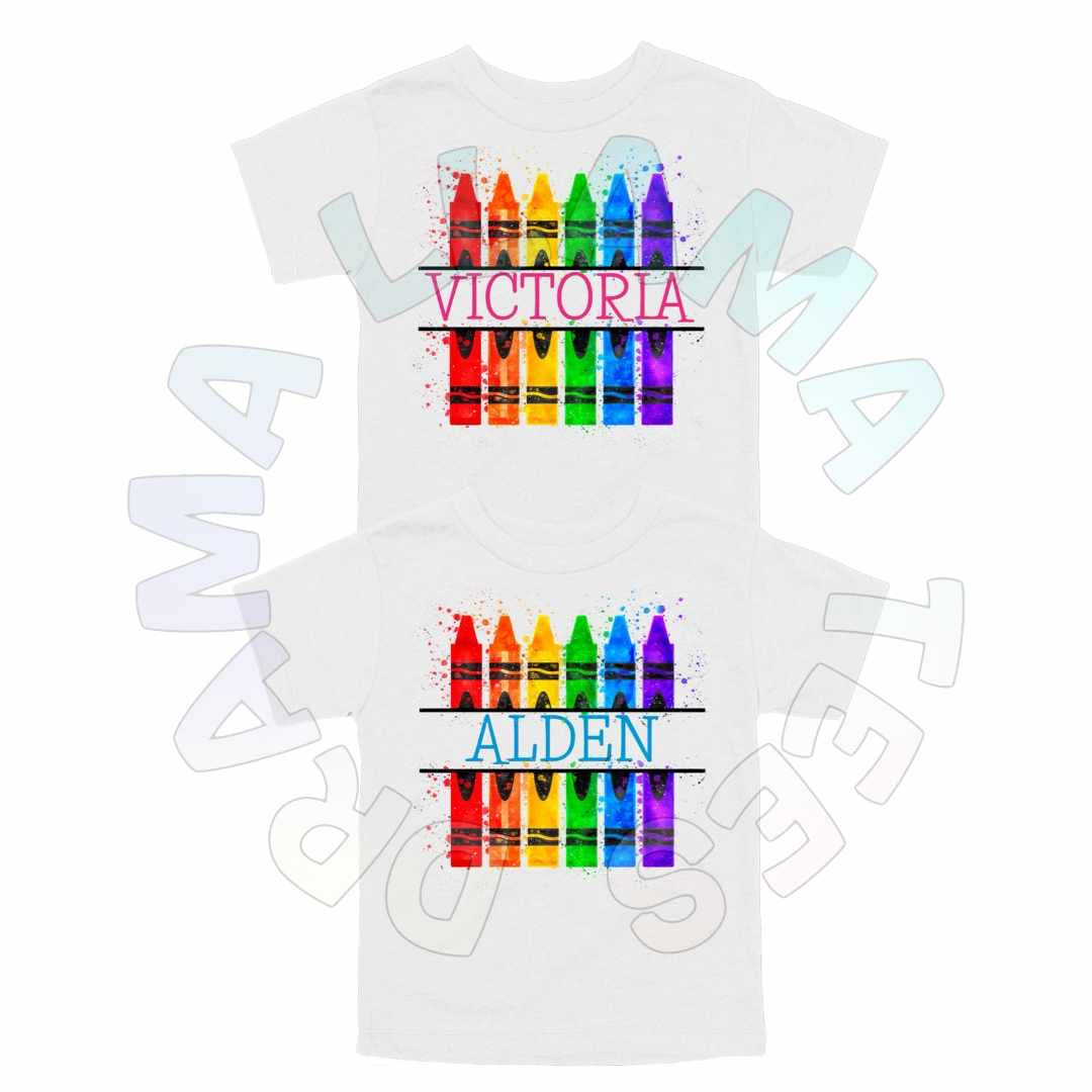 Crayons #2 Name Tees *multiple color options*