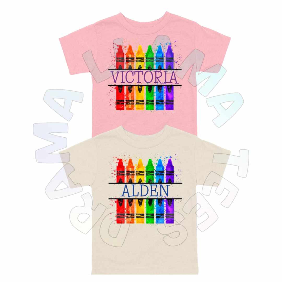 Crayons #2 Name Tees *multiple color options*