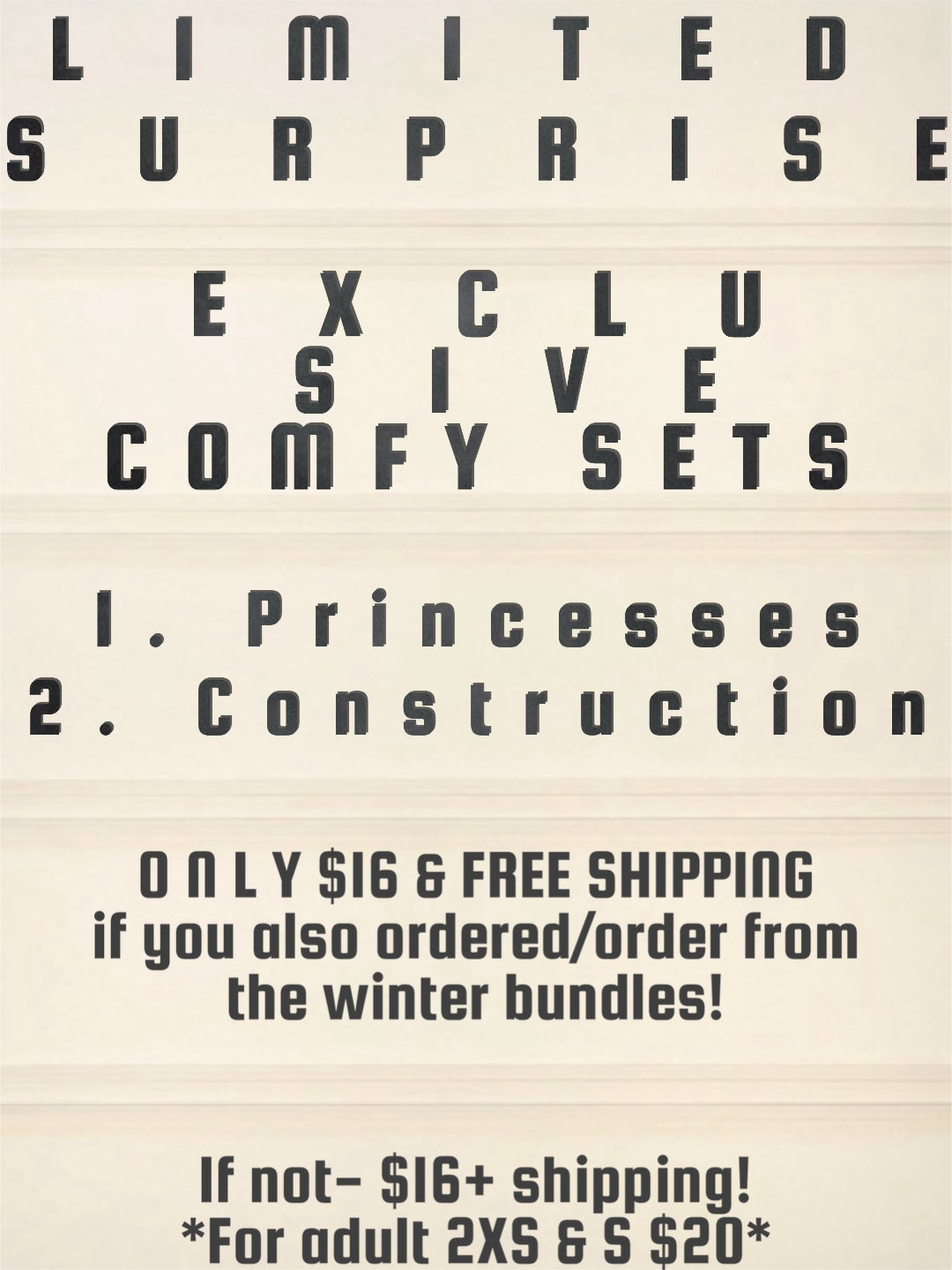 *Add on to Winter Bundles* Limited Surprises PRINCESS COMFY SETS or CONSTRUCTION COMFY SETS!  PRE-ORDER | FREE SHIPPING