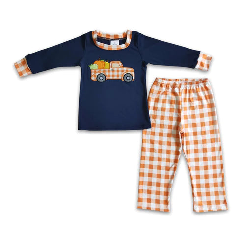 ᴡᴇᴇᴋʟʏ ᴘʀᴇ ᴏʀᴅᴇʀ Embroidered Pumpkin Truck Plaid Set