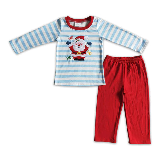 ᴡᴇᴇᴋʟʏ ᴘʀᴇ ᴏʀᴅᴇʀ Christmas Embroidered Santa Blue Stripes Set