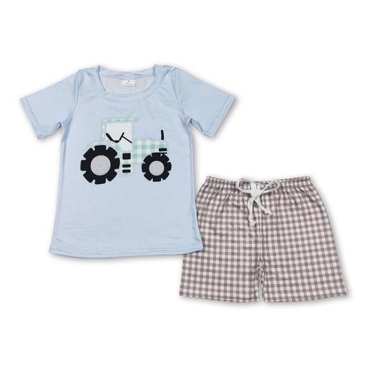 ᴡᴇᴇᴋʟʏ ᴘʀᴇ ᴏʀᴅᴇʀ Embroidered Blue Tractor Shorts Set