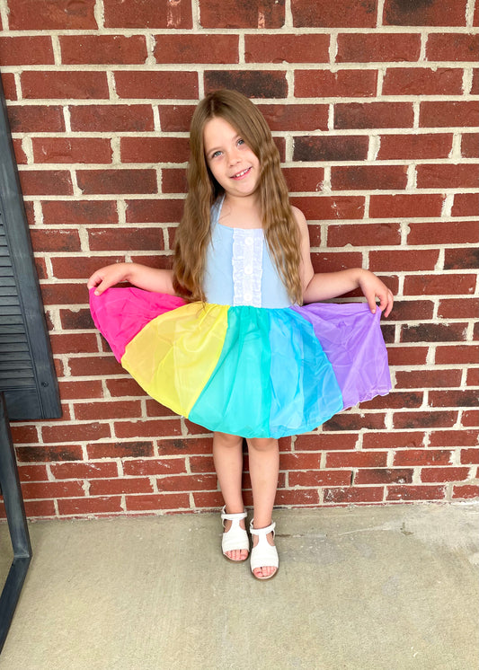 ᴡᴇᴇᴋʟʏ ᴘʀᴇ ᴏʀᴅᴇʀ Rainbow Tulle Tie Halter Dress