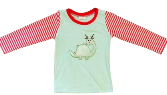 3T  Christmas Lights Dino Embroidered Tee