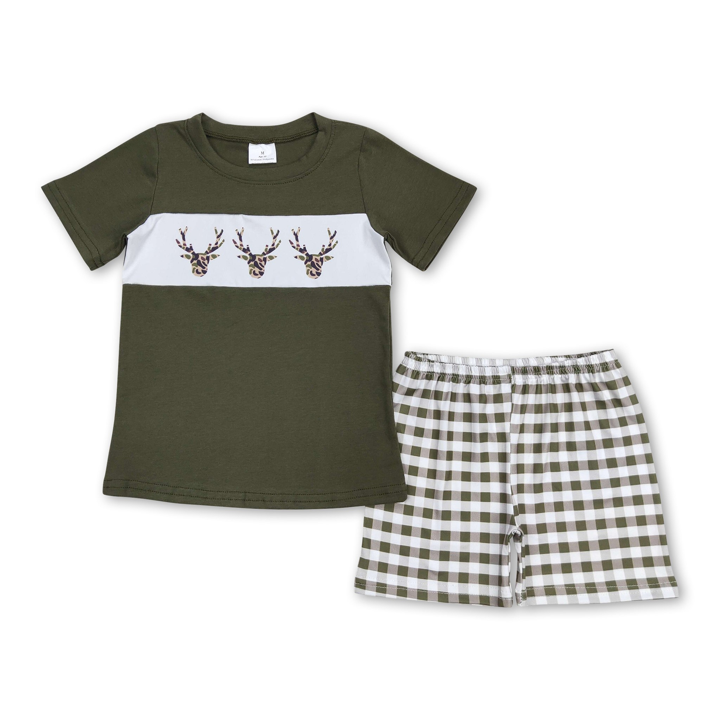 ᴡᴇᴇᴋʟʏ ᴘʀᴇ ᴏʀᴅᴇʀ Camo and Gingham Deer Shorts Set