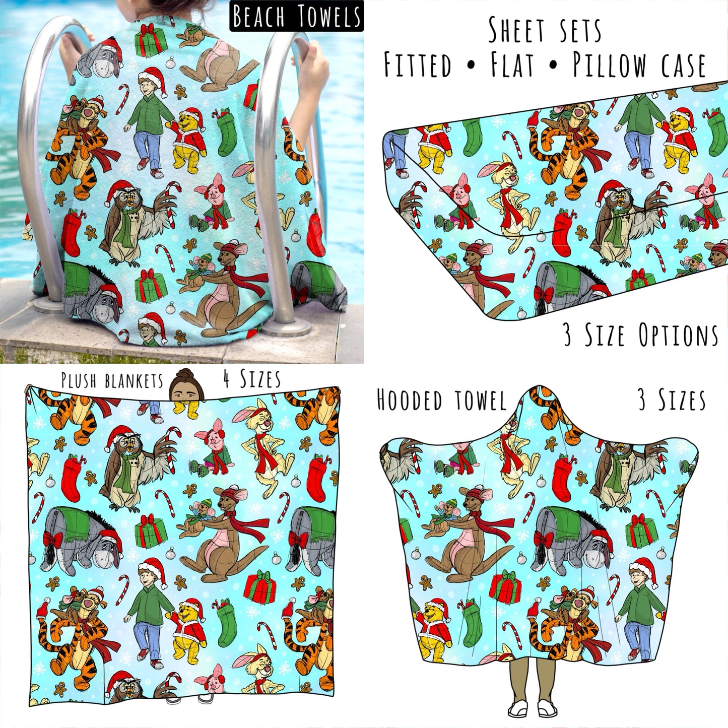 Hunny Bear Christmas- Personalized Items ~ Sheets, Pillowcases, Blankets, Towels ~