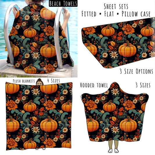 Faux Embroidered Pumpkins Personalized Items ~ Sheets, Pillowcases, Blankets, Towels ~