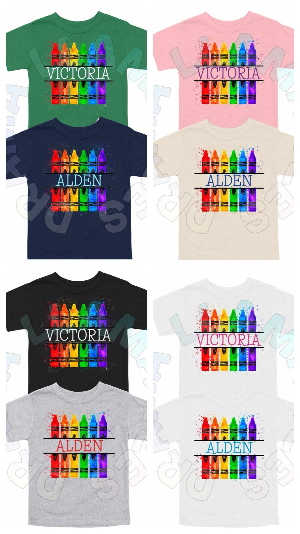 Crayons #2 Name Tees *multiple color options*