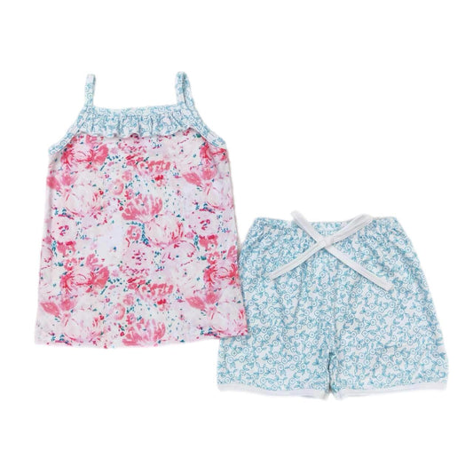 ᴡᴇᴇᴋʟʏ ᴘʀᴇ ᴏʀᴅᴇʀ Pink Floral Tank with Blue Floral Shorts Set