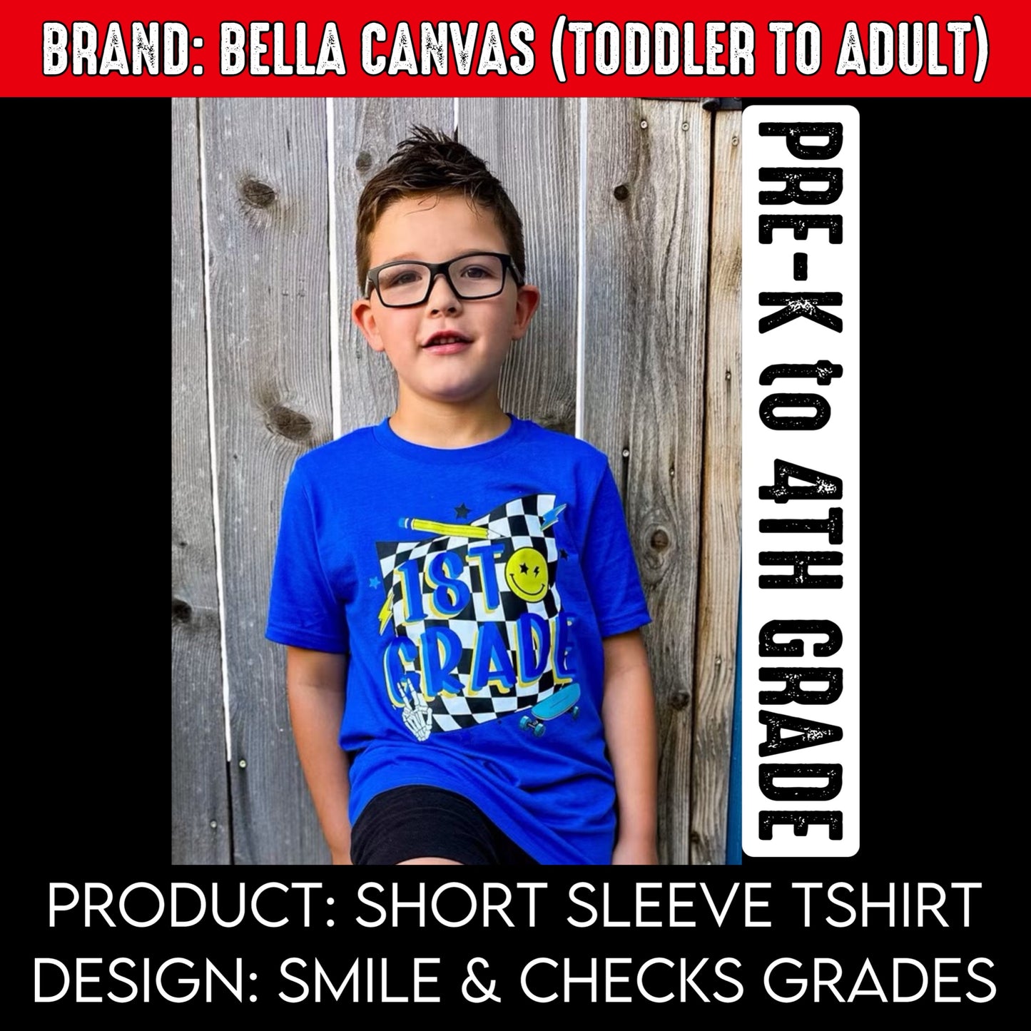 Checks & Smiley Grades | Brand: Bella Canvas | Put GRADE & SIZE in note box! Pre-K to 4th | Toddler to Adult Sizes