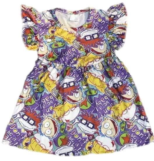 ᴡᴇᴇᴋʟʏ ᴘʀᴇ ᴏʀᴅᴇʀ 90's Babies Flutter Sleeve Dress (Purple)