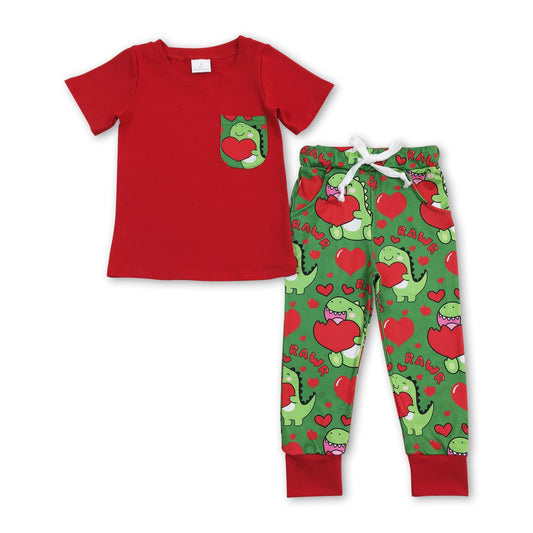 ᴡᴇᴇᴋʟʏ ᴘʀᴇ ᴏʀᴅᴇʀ Valentine's Day Dinos Pocket Tee Set