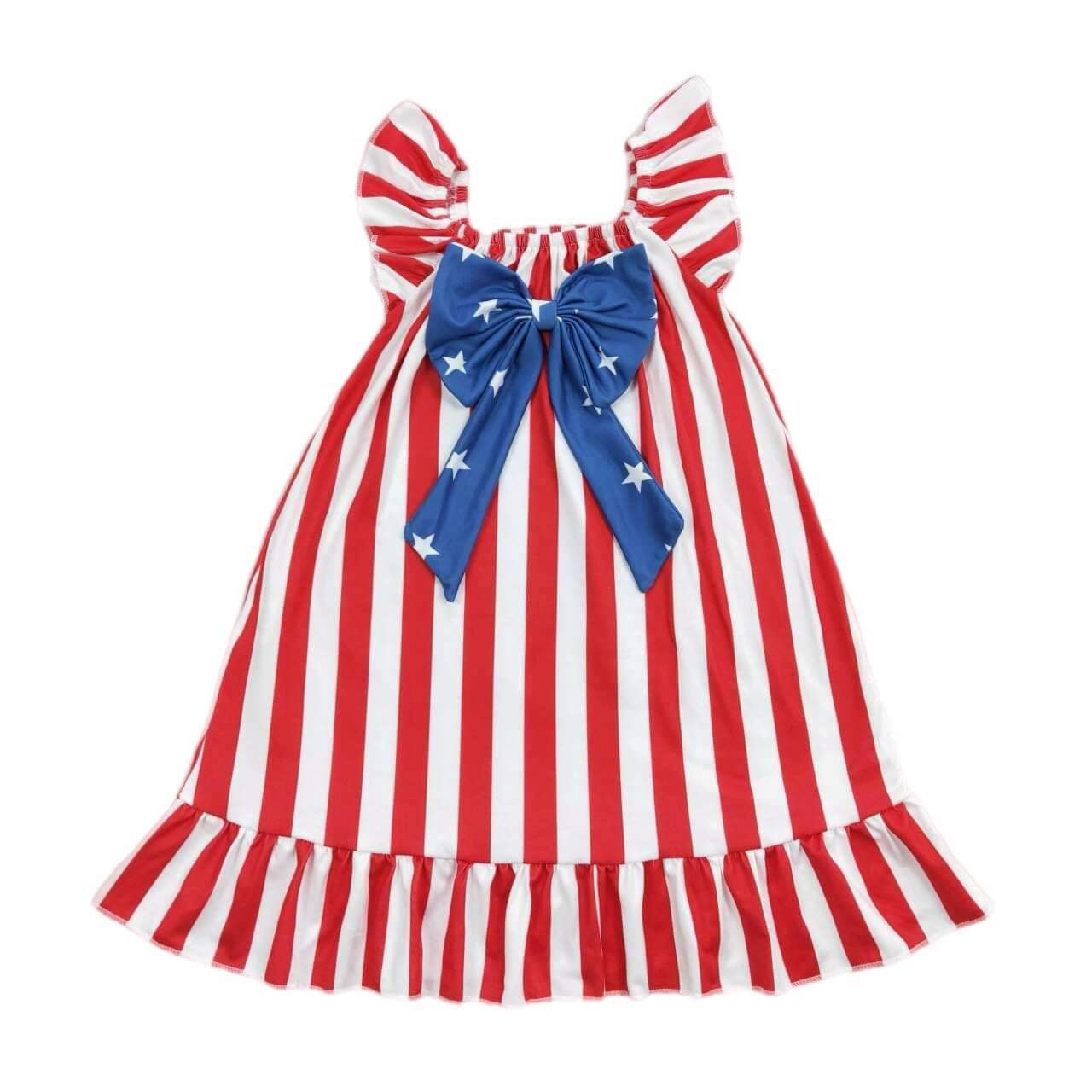 ᴡᴇᴇᴋʟʏ ᴘʀᴇ ᴏʀᴅᴇʀ 4th of July Stripped Flutter Dress with Bow