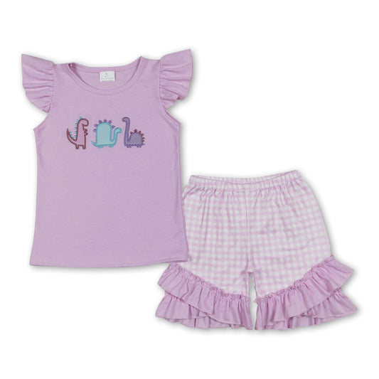 ᴡᴇᴇᴋʟʏ ᴘʀᴇ ᴏʀᴅᴇʀ Embroidered Dino Ruffle Shorts Set