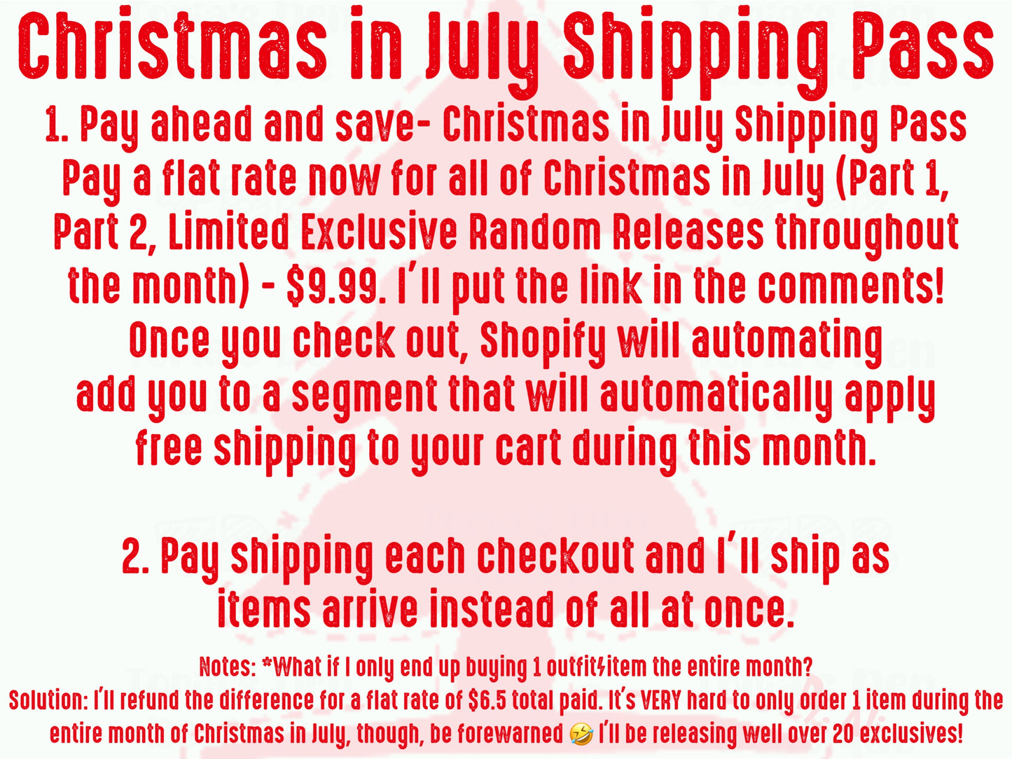Christmas in July Shipping Pass- Pay Now & Your Cart for ALL Christmas in July releases will then show free shipping no matter how many orders you place.