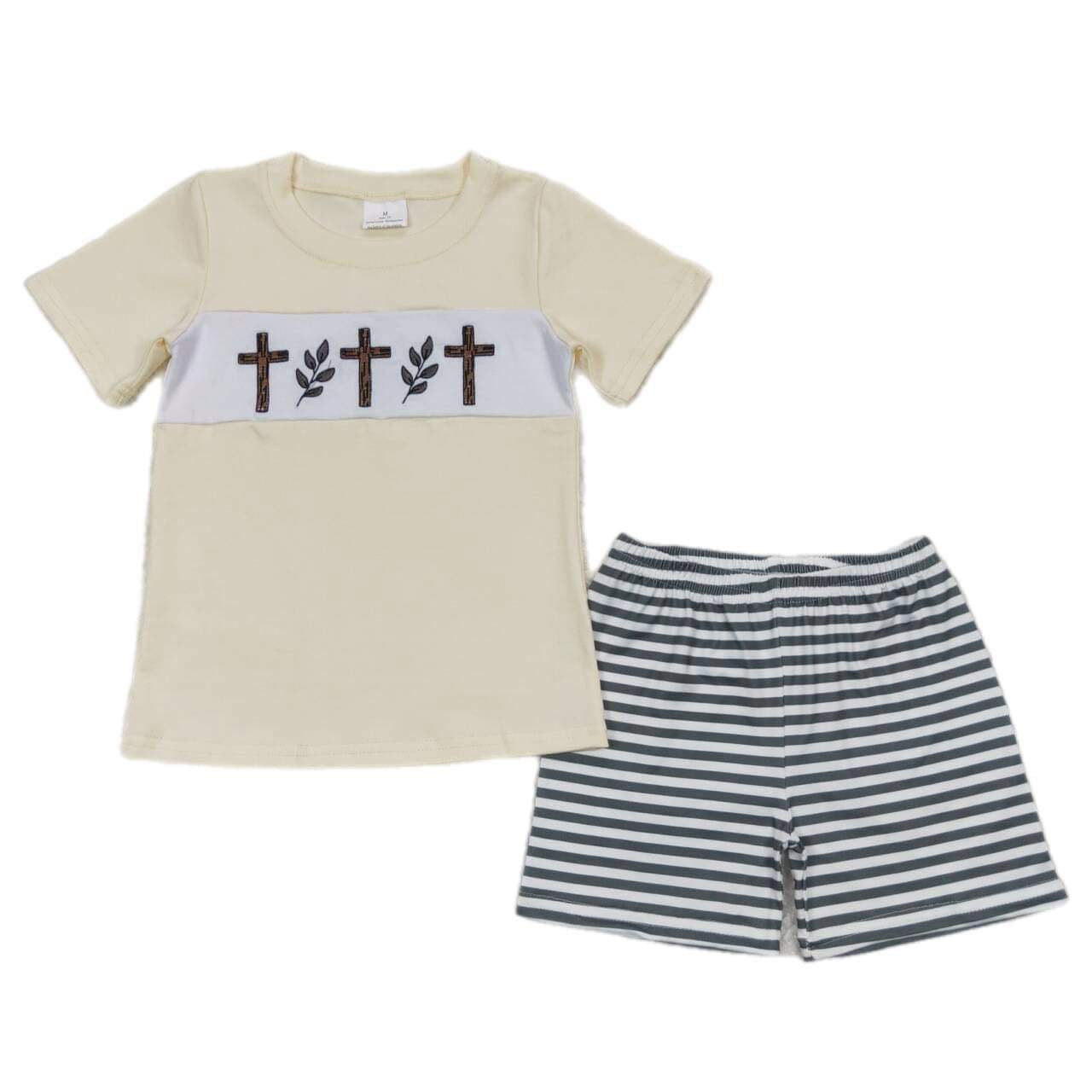 ᴡᴇᴇᴋʟʏ ᴘʀᴇ ᴏʀᴅᴇʀ Easter Three Wooden Crosses Shorts Set