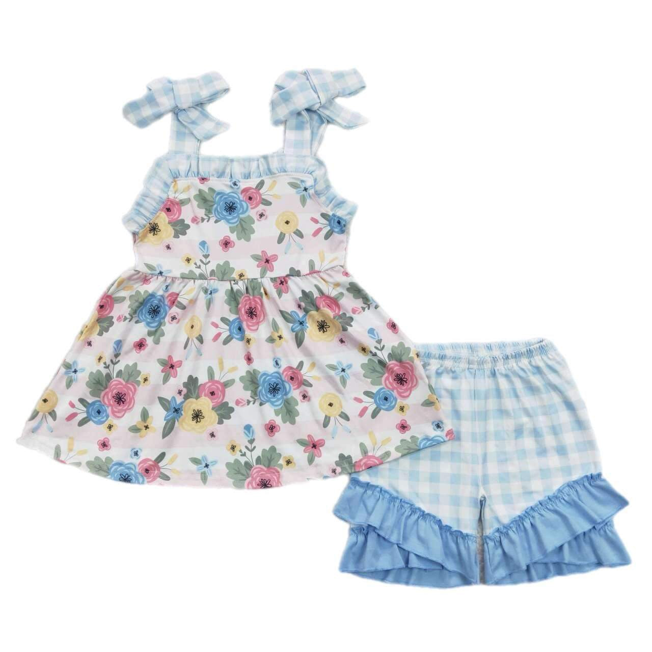 ᴡᴇᴇᴋʟʏ ᴘʀᴇ ᴏʀᴅᴇʀ Blue Floral Ruffle Shorts Set