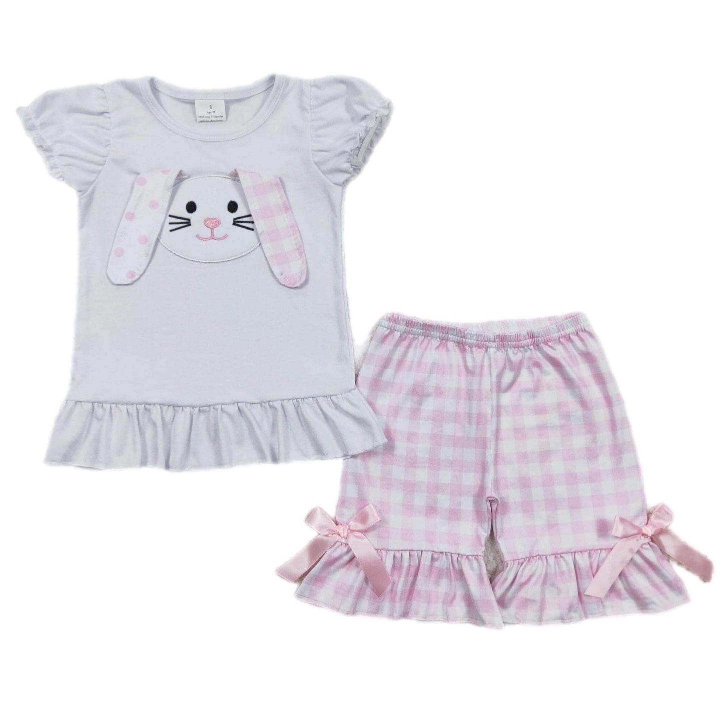 ᴡᴇᴇᴋʟʏ ᴘʀᴇ ᴏʀᴅᴇʀ Easter Embroidered Floppy Bunny Ruffle Shorts Set