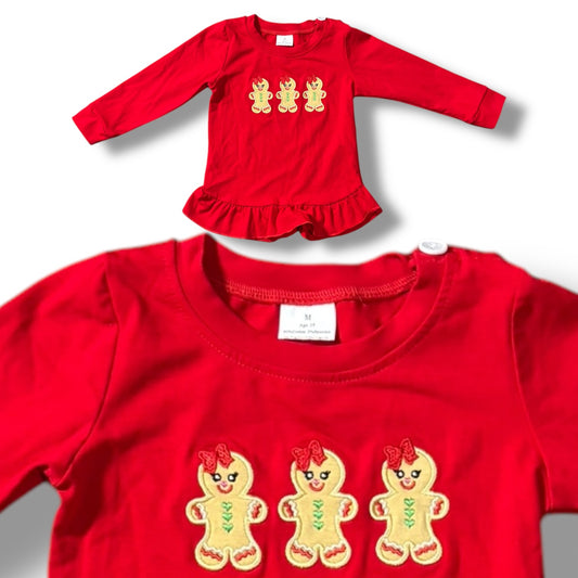 3T Embroidered Gingerbreads Ruffle Top   *CLOSEOUT SALE*