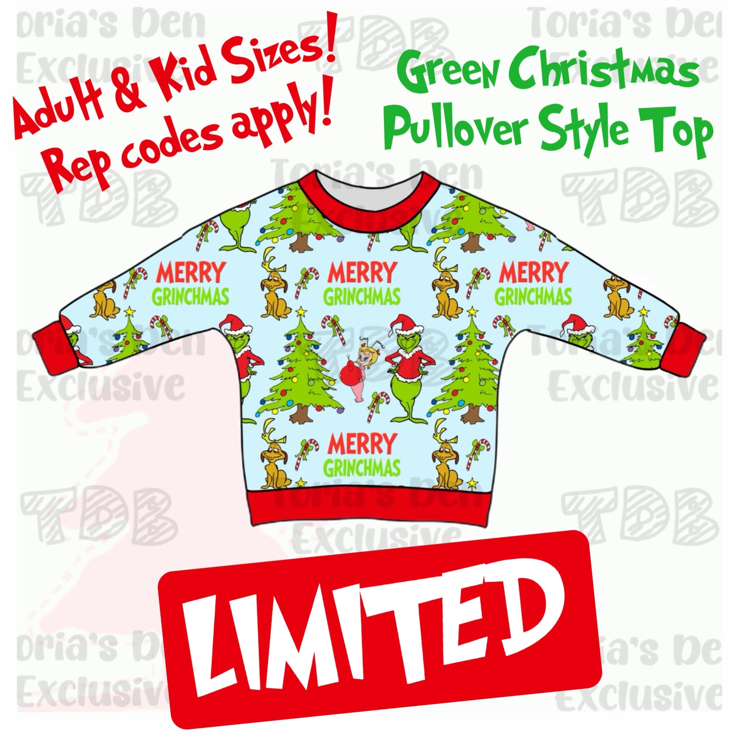 LIMITED! Green Christmas Top- Kid & Adult! TDB Exclusive Pre-Order
