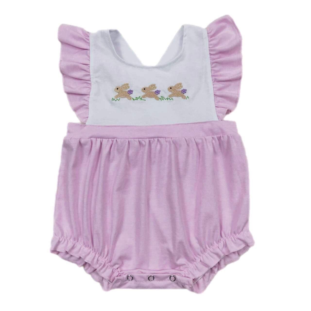 ᴡᴇᴇᴋʟʏ ᴘʀᴇ ᴏʀᴅᴇʀ Easter Embroidered Hopping Bunny Ruffle Romper