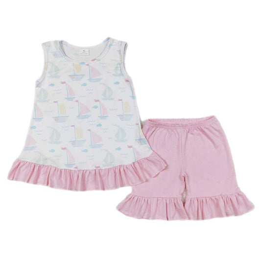 ᴡᴇᴇᴋʟʏ ᴘʀᴇ ᴏʀᴅᴇʀ Sailboats Ruffle Shorts Set