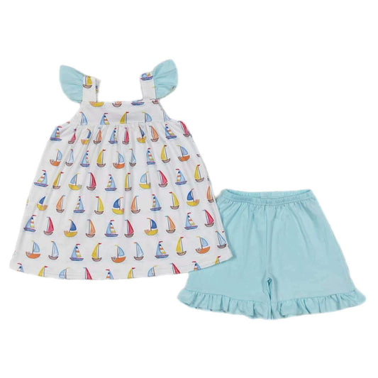 ᴡᴇᴇᴋʟʏ ᴘʀᴇ ᴏʀᴅᴇʀ Sailboats Ruffle Shorts Set (Multi)