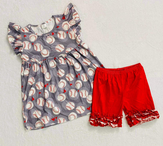 8-9T  ʀᴇᴀᴅʏ ᴛᴏ ꜱʜɪᴘ! Baseball Ruffle Shorts Set