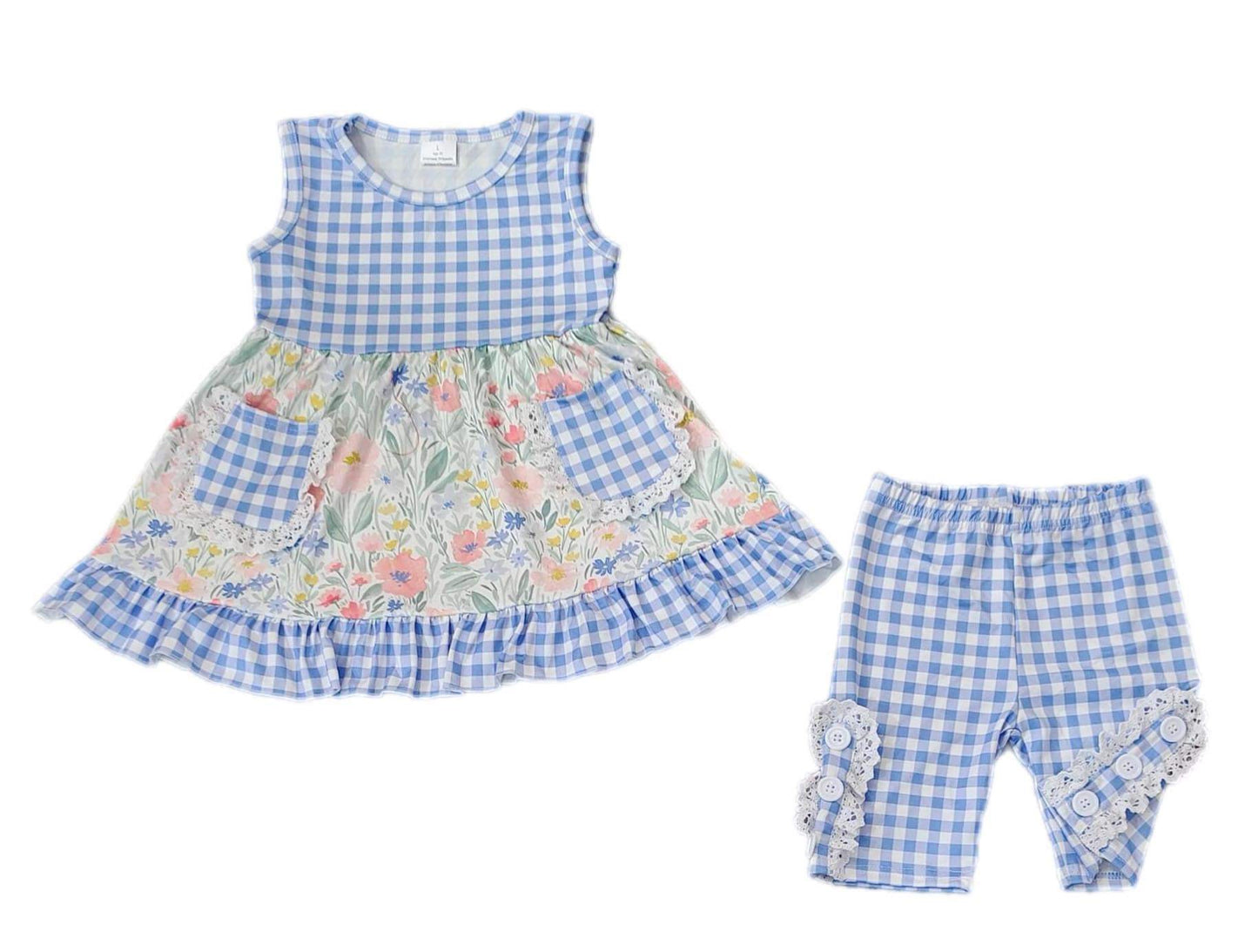 ᴡᴇᴇᴋʟʏ ᴘʀᴇ ᴏʀᴅᴇʀ Checkered Blue Floral Shorts Set