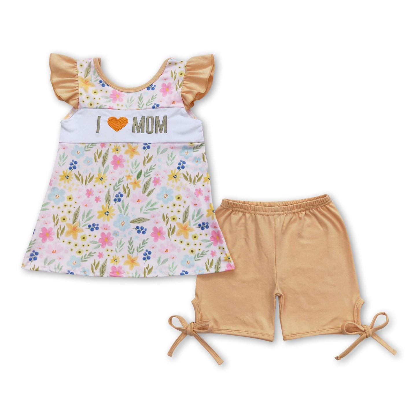 ᴡᴇᴇᴋʟʏ ᴘʀᴇ ᴏʀᴅᴇʀ Embroidered I Love Mom Floral Shorts Set