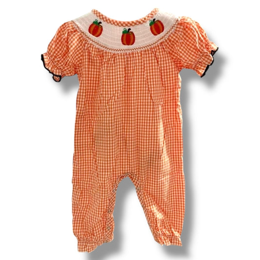 6-12  Smocked Pumpkin Romper *CLOSEOUT SALE*