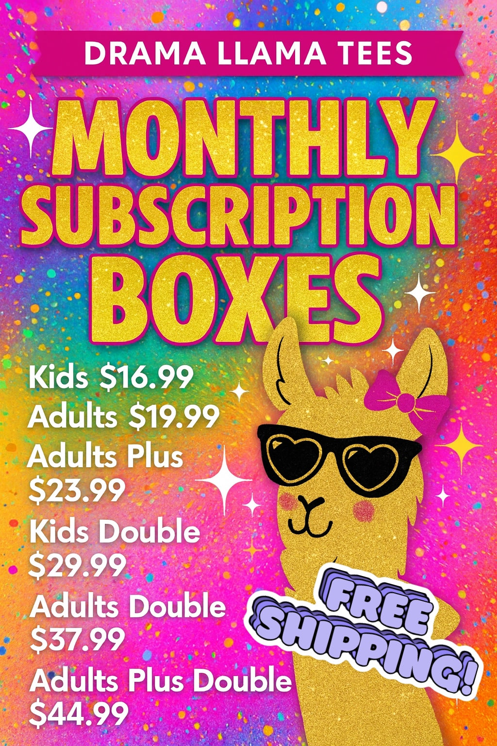 Adult S-XL Drama Llama Tees Graphic Tee Subscription Box ~Free Shipping~
