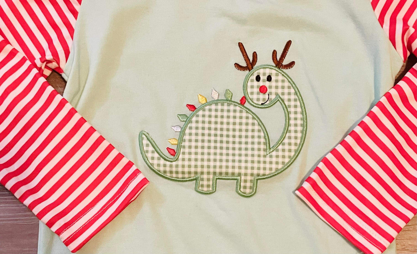 3T  ʀᴇᴀᴅʏ ᴛᴏ ꜱʜɪᴘ! Christmas Lights Dino Embroidered Tee