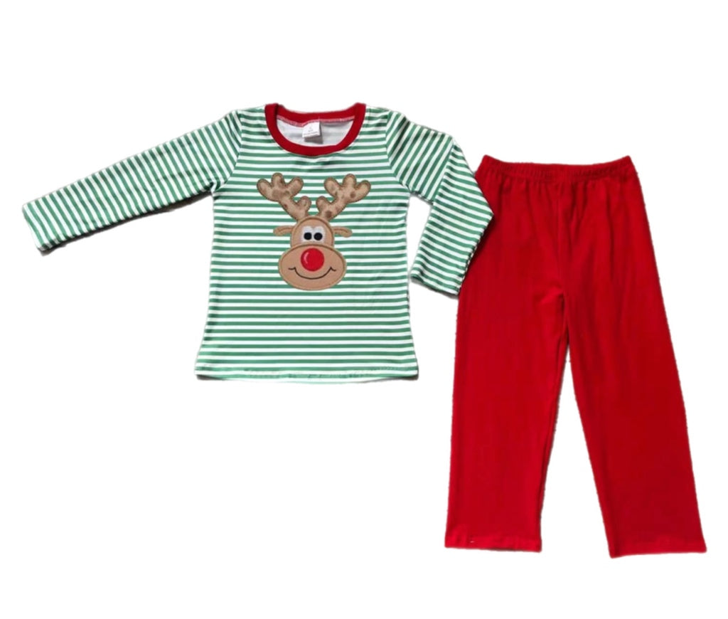 ᴡᴇᴇᴋʟʏ ᴘʀᴇ ᴏʀᴅᴇʀ Christmas Embroidered Reindeer Stripes Boys Set