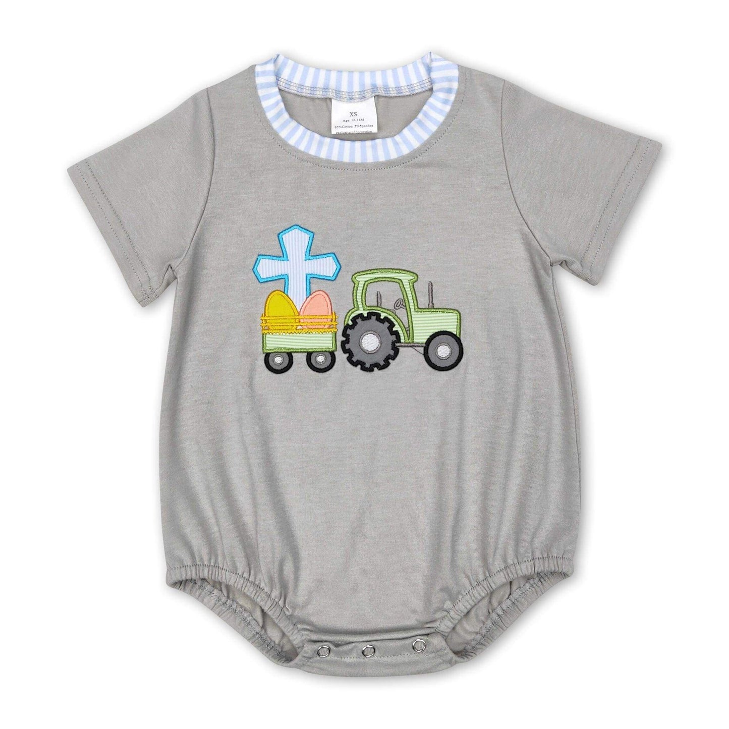 ᴡᴇᴇᴋʟʏ ᴘʀᴇ ᴏʀᴅᴇʀ Easter Embroidered Cross Tractor Romper