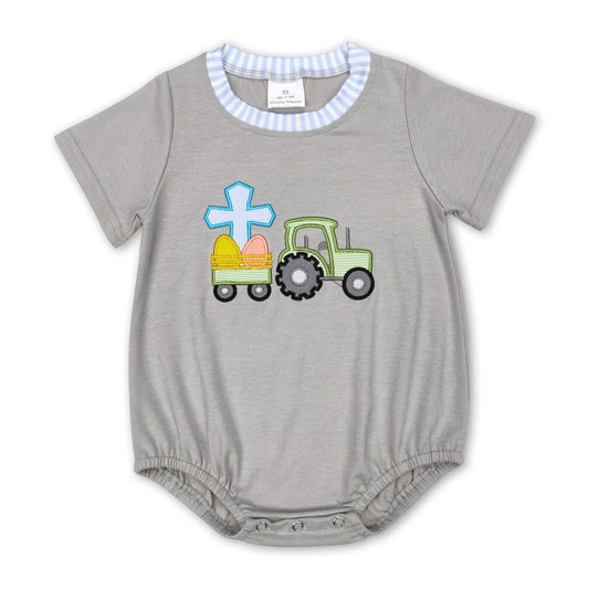 ᴡᴇᴇᴋʟʏ ᴘʀᴇ ᴏʀᴅᴇʀ Easter Embroidered Cross Tractor Romper