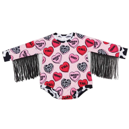 ᴡᴇᴇᴋʟʏ ᴘʀᴇ ᴏʀᴅᴇʀ Valentine's Day Cow Print Candy Heart Fringe Bubble