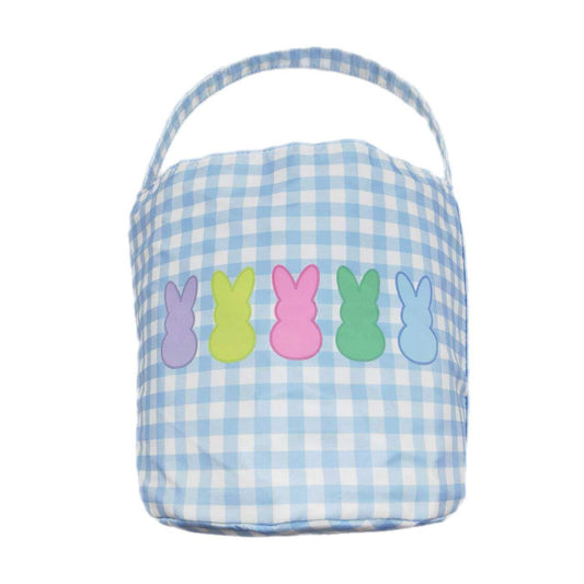 Blue Checkered Basket with Bunnies