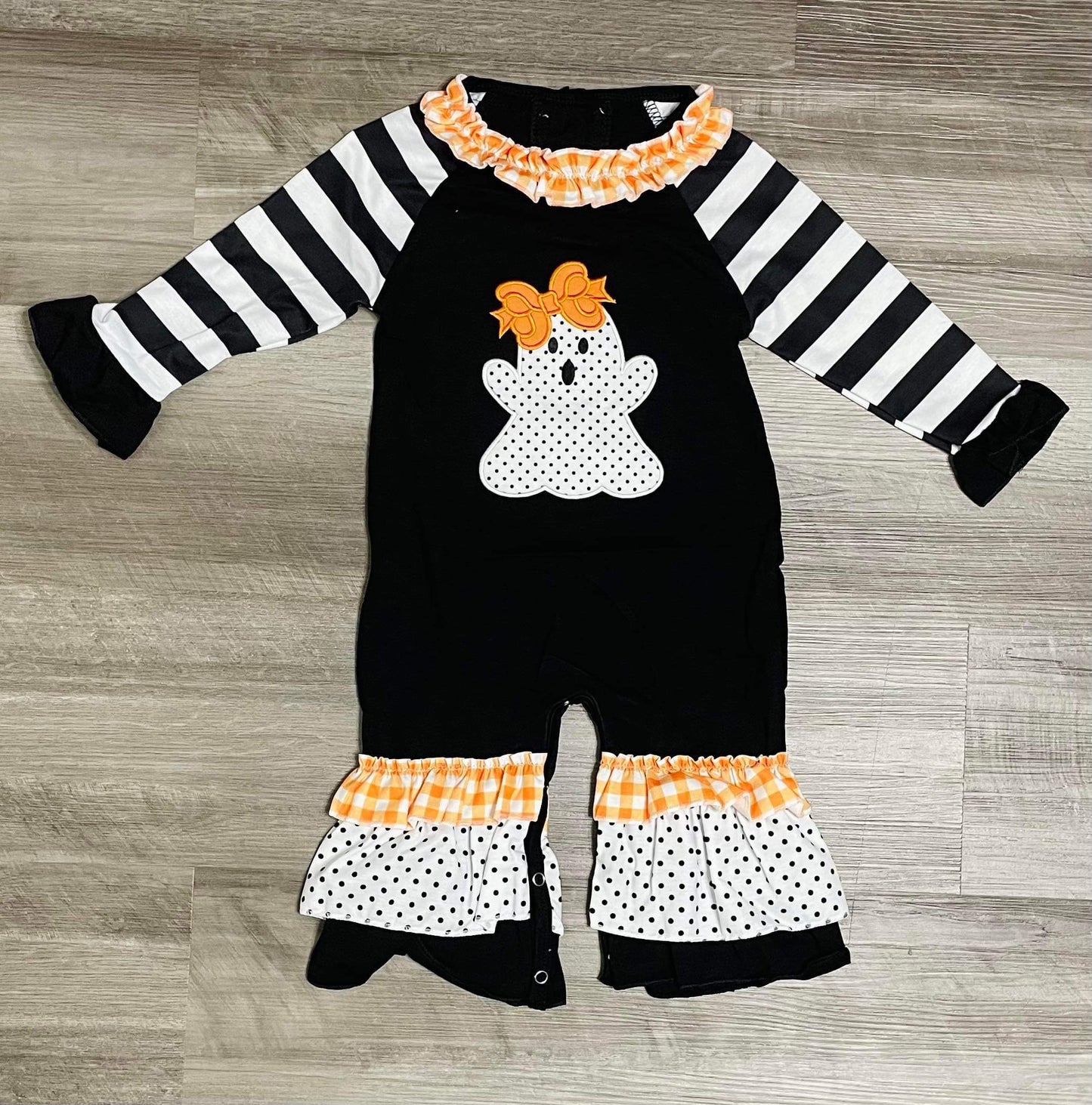 NB 6m 9m  ʀᴇᴀᴅʏ ᴛᴏ ꜱʜɪᴘ! Embroidered Appliqué Ghost Romper