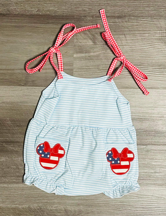 ʀᴇᴀᴅʏ ᴛᴏ ꜱʜɪᴘ! Embroidered 4th of July Magical Bubble Romper with Tie Straps!