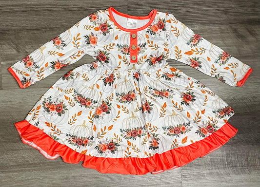 2T 5T 6T 7T  ʀᴇᴀᴅʏ ᴛᴏ ꜱʜɪᴘ! Floral Pumpkin Dress