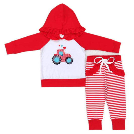 ᴡᴇᴇᴋʟʏ ᴘʀᴇ ᴏʀᴅᴇʀ Valentine's Day Embroidered Tractor Set with Ruffle Hood