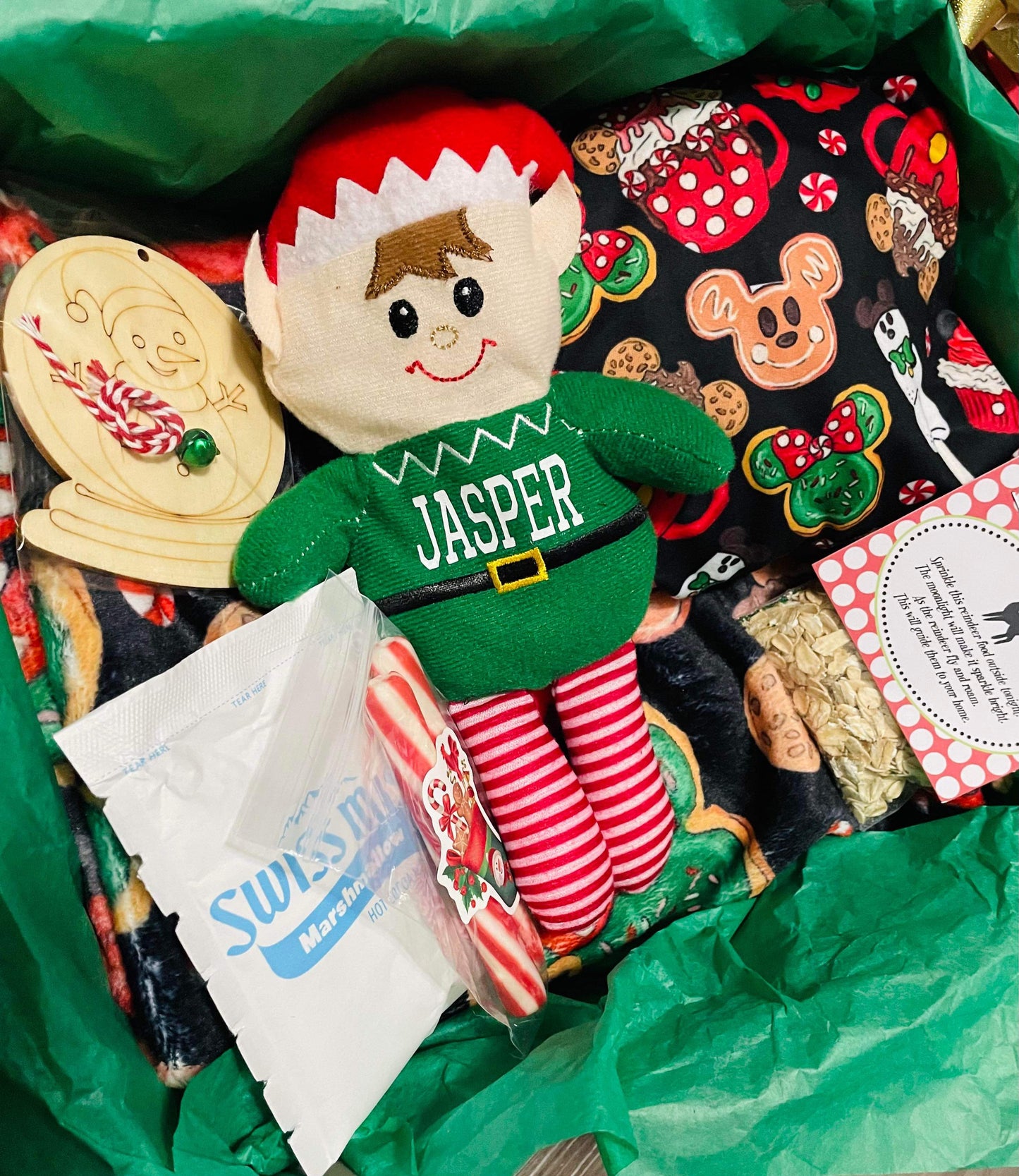 Deluxe Christmas Eve Box (30x40" Blanket/Personalized Gingerbread Plush/Pajamas/Reindeer Food/Cocoa/Popcorn/Sticker Sheet/Soft Peppermint Sticks)