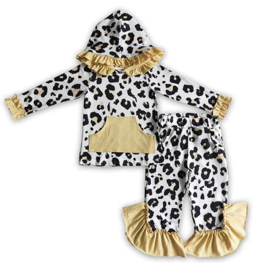 ᴡᴇᴇᴋʟʏ ᴘʀᴇ ᴏʀᴅᴇʀ Gold Animal Print Ruffle Hoodie Set