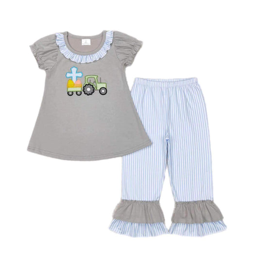 ᴡᴇᴇᴋʟʏ ᴘʀᴇ ᴏʀᴅᴇʀ Easter Embroidered Cross Tractor Ruffle Set