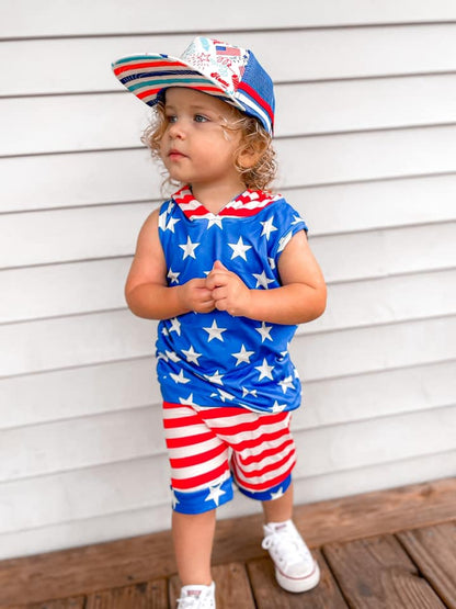 12-18, 2T, 3T ʀᴇᴀᴅʏ ᴛᴏ ꜱʜɪᴘ! 4th of July Hooded Tank and Shorts Set